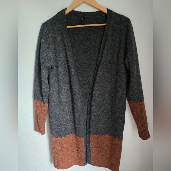 SOYACONCEPT Gray and Brown Long Open Cardigan Sweater - Picture 1 of 9